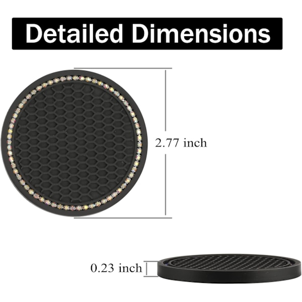 Auton mukitelineen alusta, 2 pakkausta yleismaailmallinen auto liukumaton mukitelineen lisäalusta, Bling Crystal Rhinestone auton sisätilatarvikkeet, musta - Ab Color