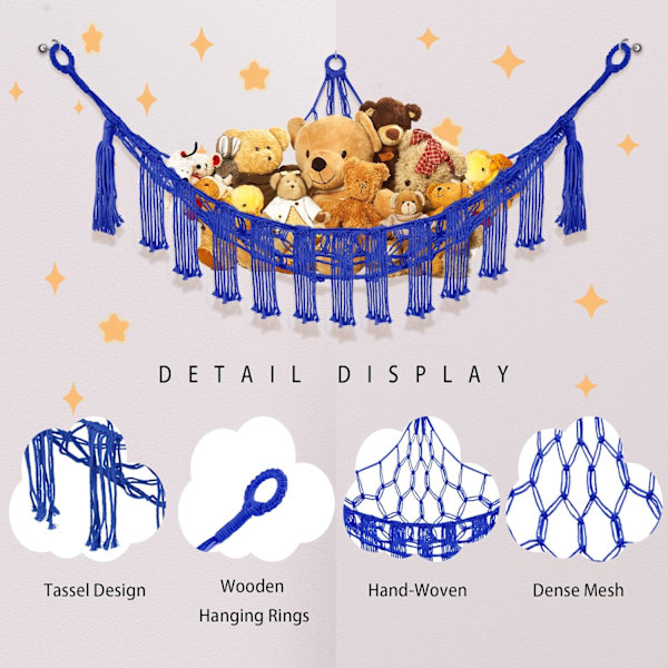 Dyre Hengekøye med LED-lys, Leke Hengekøye for Oppbevaring av Utstoppede Dyr for Barneromsdekor, Utstoppet Dyr Hengekøye Hjørne, Royal Blå Royal Blue Large(Package of 1)