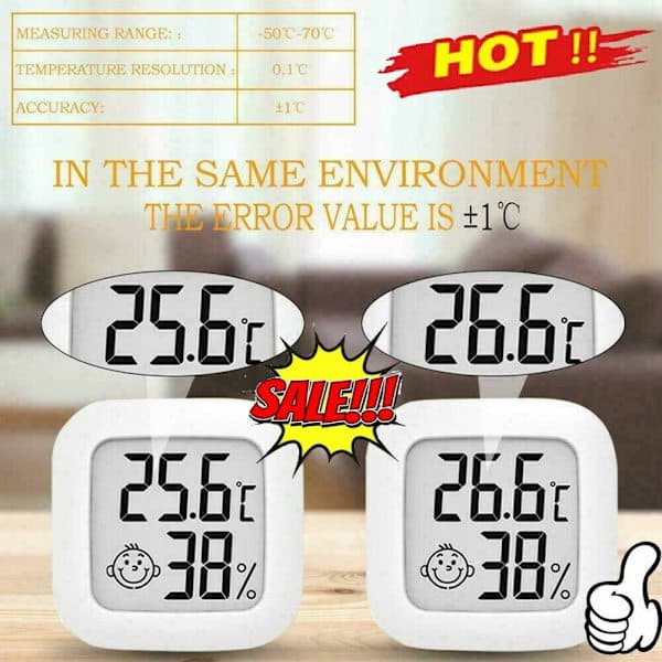 Digital LCD indendørs hygrometer termometer fugtighedsmåler rum
