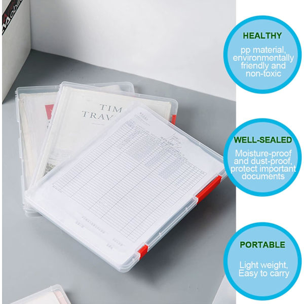 Plastmapp A4 - 3-pack Vattentäta Bärbara Dokumentmappar med Snäpp och Lock för 31×23 cm Papper, Transparent Förvaringsorganisatör Colourful A4  Box File