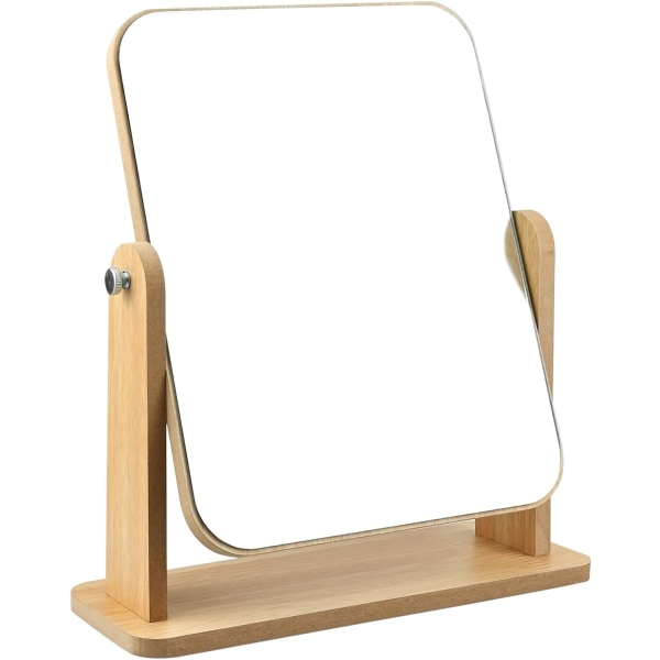 c Spejl, Bordspejl, 360 graders rotation, Stående Makeup-spejl af træ, Rektangulært Spejl, Stort, 24,5 x 19,5 cm, Bordspejl til Dressing Tab