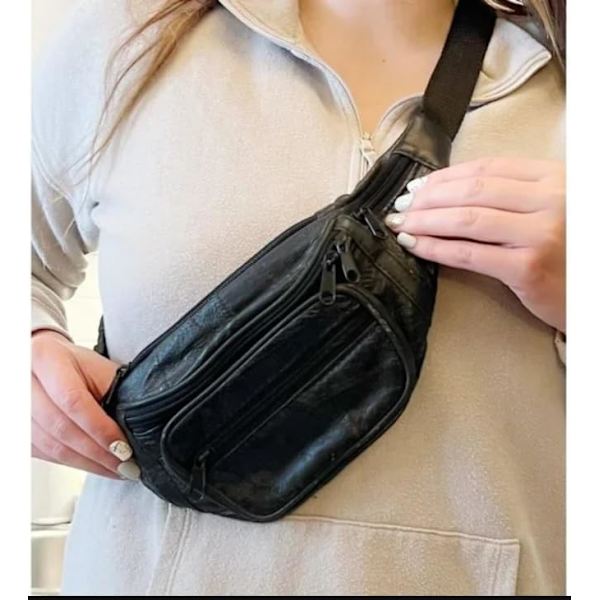 ODS:UK® Aito nahkainen vyölaukku Matkustaminen Loma Lompakko Vyölaukku Musta Vaihda BUMBAG Black