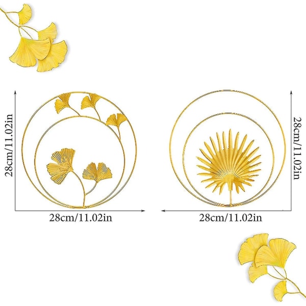 Set med 2 väggdekorationer Metallblad Järn Ginkgo bladdekorationer och palmväggdekorationer