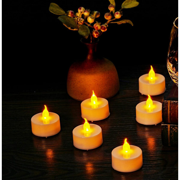 Tealights, 12-pakning Flammelose LED-Tealights 150 Timer Realistisk Flimrende Batteridrevne Tealights Elektriske Falske Lys til Halloween Ju Warm yellow 12 pack