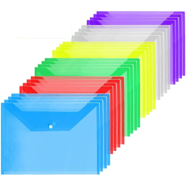 A4-plastfickor - A4-dokumentmapp med knapp (24 st)
