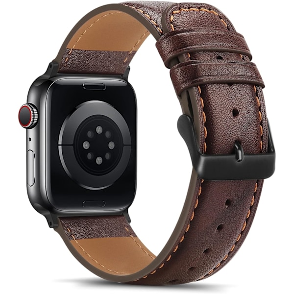 Remmar kompatibla med Apple Watch-rem 45mm 44mm 42mm 41mm 40mm 38mm, dam- och herrremmar i läder, ersättningsband kompatibla med iWatch serie 7 Dark Brown 41mm/40mm/38mm
