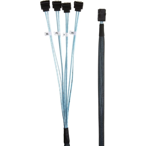 Intern Mini SAS (SFF-8643 vert) - 4x SATA (mål) vinklet kabel, SFF-8643 for kontroller, 4 SATA-tilkobling til harddisk