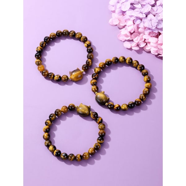 Krystall Kattearmbånd for Kvinner 8mm Krystallstein Perlearmbånd Beskyttelse Healing Krystaller Edelstener Stretch Armbånd Lykkearmbånd Smykker Katte brown
