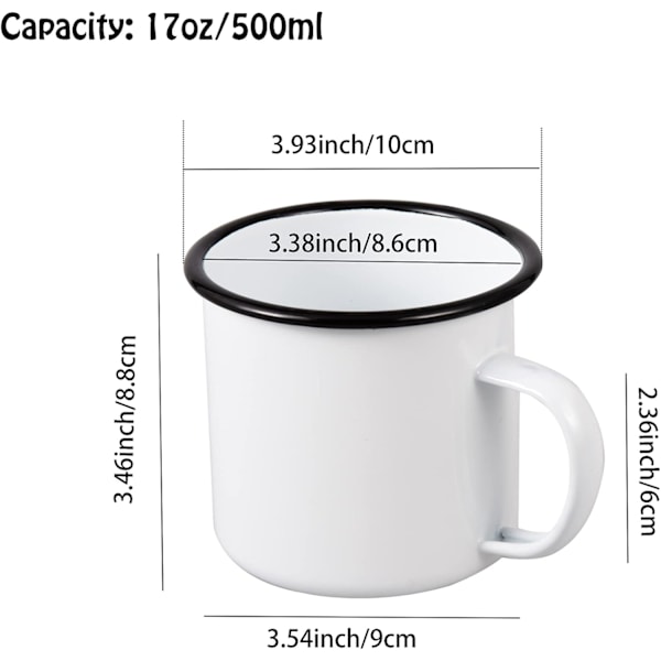 17oz/500ml Emaljmuggar Vita Campingmuggar Emalj Kaffe Te Mugg Set Drickskoppar för Camping Picknick Hemmakontor, Set med 2 White