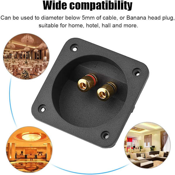 Queen.Y Højttaler Terminalboks Skal DIY Hjem Bil Stereo 2-Vejs 2 Kobber Binding Post Ledning Kabel Stik Akustiske Komponenter Black+Gold