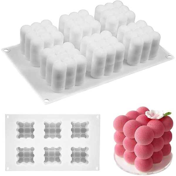 6 hulrom kubeform, silikon stearinlys form for baking av sjokoladekake og lage 3d håndlagde lys x