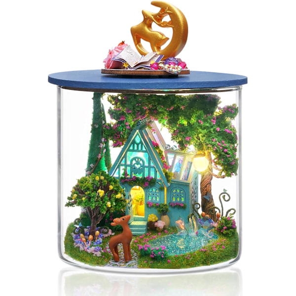 Cuteefun DIY Træ Miniature Dukkehjem u201dDrøm Flaskeu201d Sæt med Støvcover Voksen Håndværk Gave (Fantasifuld Eventyrland) Fantasy Wonderland