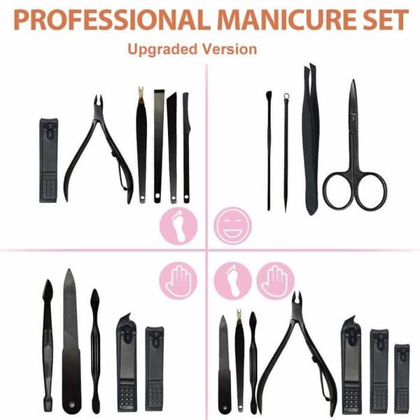 Professionelt manicure-sæt, 16-i-1 plejesæt i rustfrit stål - brun