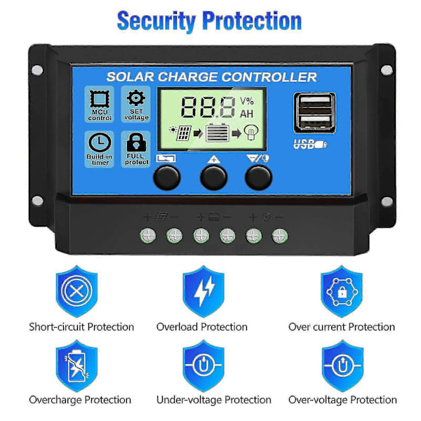 Solarladdningsregulator 10a/20a/30a Solpanel Batteri Intelligent Regulator