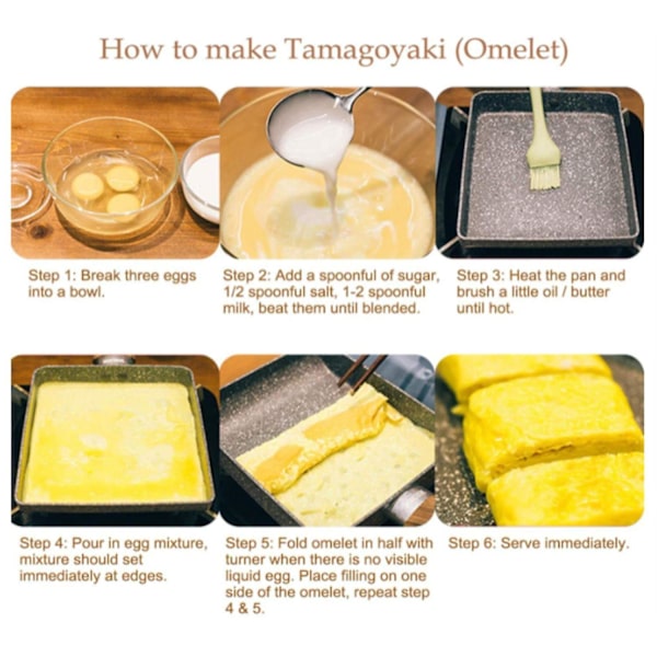 Tamagoyaki Omelettpanna, non-stick japansk Tamagoyaki-panna med handtag brun, med silikonspatel, z