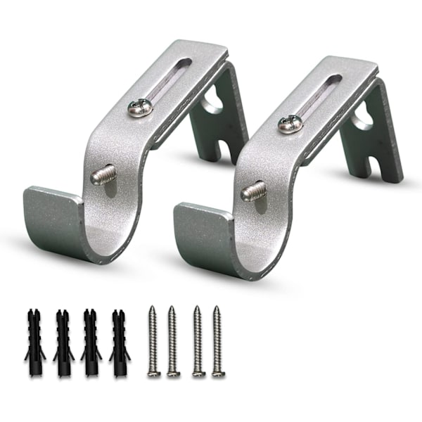Verhokiskon telineet 2 kpl, säädettävä pituus 9-12 cm - Metalliset verhokiskon telineet sarja ruuveilla tangoille, seinäkisko - Raskaaseen käyttöön ja ruostumattomat Silver