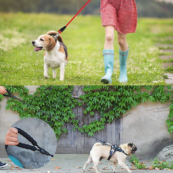 Ekstra holdbar hundekobbel med polstret håndtak, taukobbel med gratis kobbeloppbevaringspose, for mellomstore og store hunder (2 stk, rød+svart)