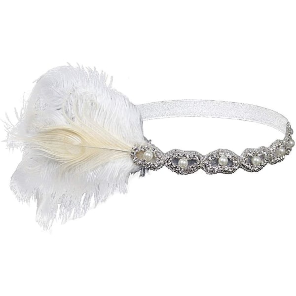 Flapper Gatsby pannband 1920-tals huvudbonad retro stil brummande 20-tals accessoarer för kostym bal bröllopsfest White Feather