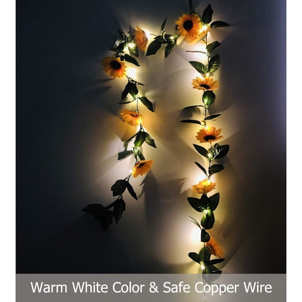 30 LED Konstgjord Solros Girlang Ljusslingor 7,2ft Silke Solros Rankor med Ljus Batteridriven Solros Fe Ljus för Bröllop, Val 1 Pack With 30 Led