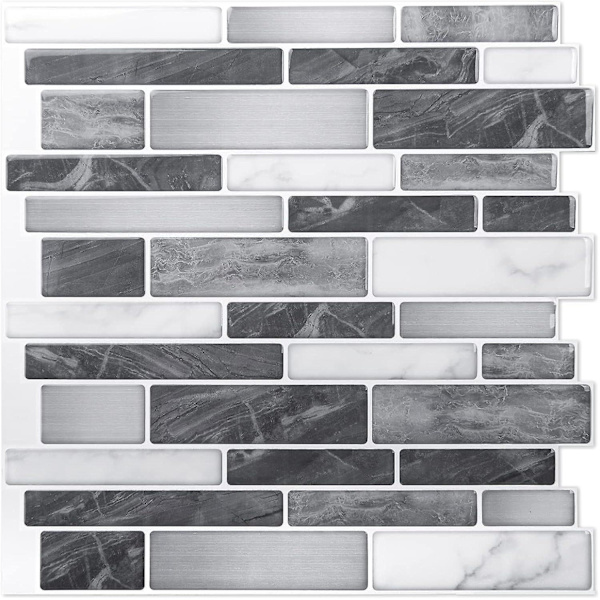 2 stk 25*28cm, selvklebende veggfliser, svart og grå klebende backsplash med marmor mønster for kjøkken bad, mosaikkeffekt