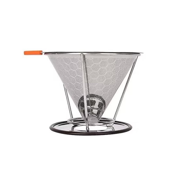 Gjenbrukbart rustfritt stål Kaffe Drypp Filter Espresso Dripper Mesh Cone Kaffe Drypper Med Stativ (1 stk, Sølv)