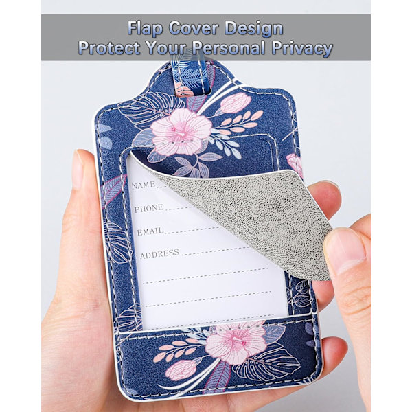 3-pak blomster bagagemærker, bagagemærker til kufferter, bagagemærker med navneskilt, synlige, holdbare, rejsetilbehør, PU-læder, kirsebær FlowerCherry Blossom 2.7 x 4.2 inch/6.8 x 10.7 cm
