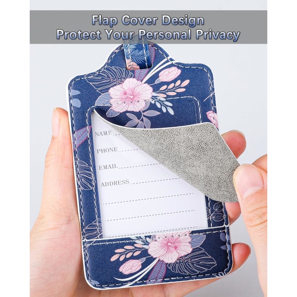 3-pak blomsterbagagemærker, bagagemærker til kufferter, bagageetiketter med navne-id-kort, mærkbar, holdbar, rejsetilbehør, PU-læder, kirsebær FlowerCherry Blossom 2.7 x 4.2 inch/6.8 x 10.7 cm