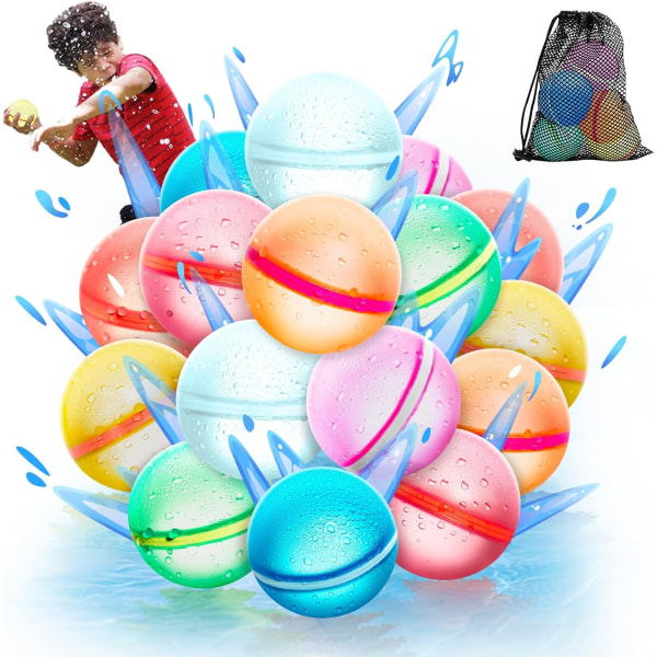【16-pack】 Magnetiska återanvändbara vattenballonger som kan återfyllas snabbt för utomhusaktiviteter för barn, latexfria strandbadleksaker för barnpooler, självtätande vatten 16 Pack