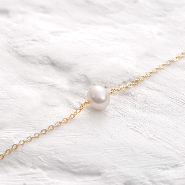 Armbånd for kvinner 14K gullbelagt kjede enkelt smykke søtt for jenter 1 Pearl 2 Layer Satellite Chain
