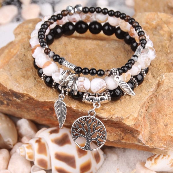 Livets Træ Turkis Jasper & Tibetansk Agat Ædelsten Chakra Perle Armbånd | Strand Charm Armbånd Sæt - Ocean Smykker... Onyx Purple Mica