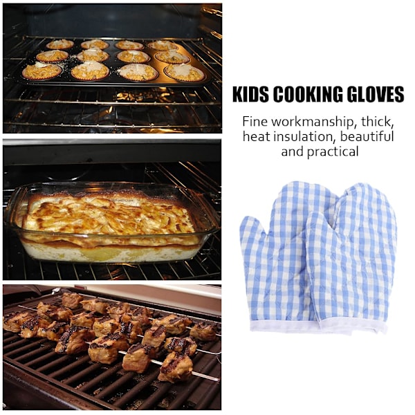 Par Barnugnsmittar Matlagningsvantar Värmebeständiga Bakvantar Värmebeständiga Köksvantar Bomull, Säkert Stöd Matlagning Grillning BBQ (Blå) blue