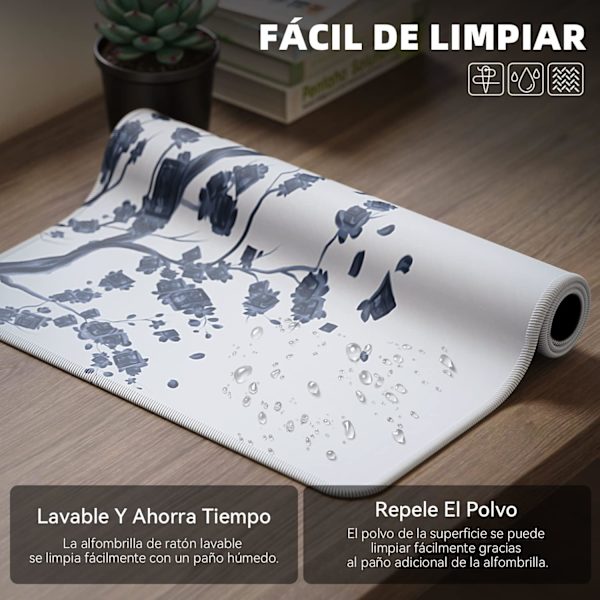 Japansk körsbärsblomma musmatta (31,5 × 11,8 × 0,12 tum) Utökad stor musmatta skrivbordsunderlägg, sydd kant musmatta, halkfri gummibas, spel Plum Mouse Pad  2 Ink Drawing Mouse Pad  1
