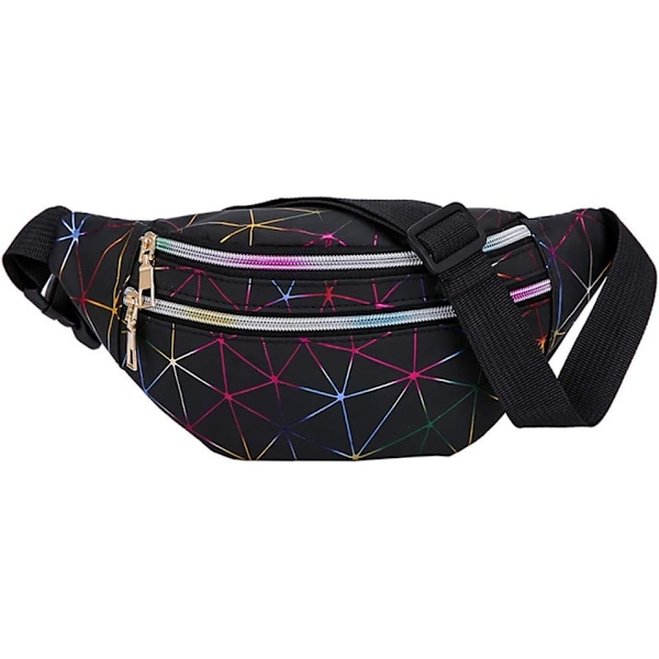 Bum Waist Bag Festival Fanny Pack 3 Zip Lommer Mode Vandtæt PU Læder Talje Taske Rejse Ferie Talje Pakke til Kvinder Damer Piger Black