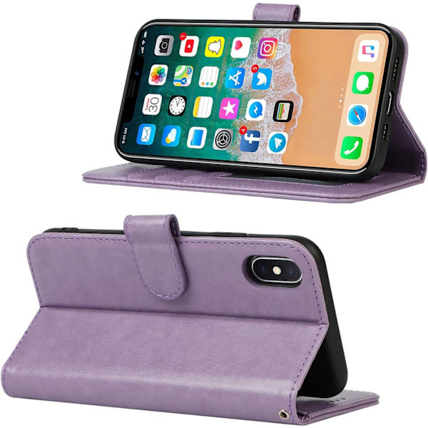 iPhone X-deksel, iPhone XS-lommebokdeksel med [kredittkortholdere] [støtsikkert TPU-skall] [stativ], PU-lær magnetisk telefondeksel flip-lommebokdeksel