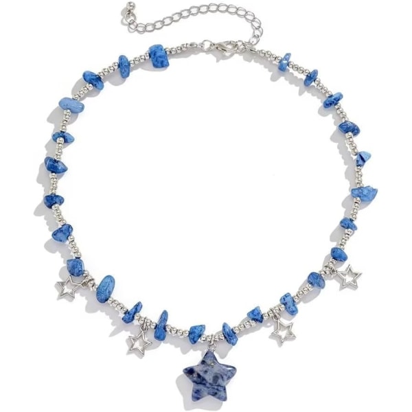 Stjerne Charms Vedhæng Choker Y2K Helbredende Krystal Halskæde Sommer Smykker med Sølvkæder til Teenagere Piger Kvinder Blue One size