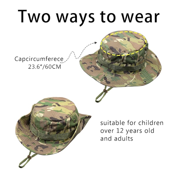 Camo Boonie Hatt för Män Kvinnor, Militär UPF50+ Solhatt Bredbrättad Bucket Hatt Djungelhatt för Fiske Jakt Safari Strand