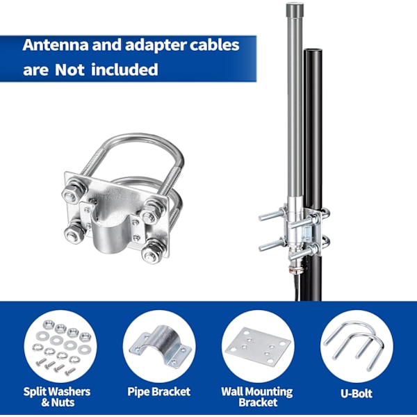 Antennemast klemmebeslag med U-bolte Anti-Rust klemmepanel rør monteringshardware til udendørs LoRa antenne Helium Miner antenne WiFi antenne, 4G L Silver