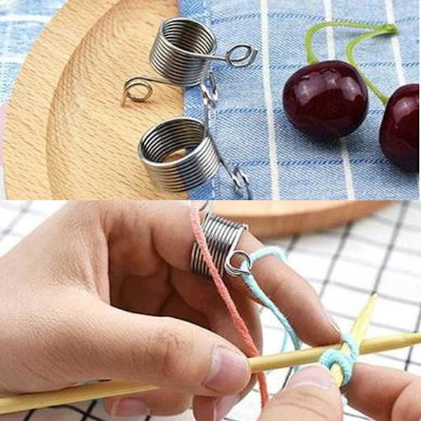 Strikkefingerbøl i rustfrit stål, strikkefinger, ring, garnguide, spiralformet fingerbøl, strikke- og sytilbehør