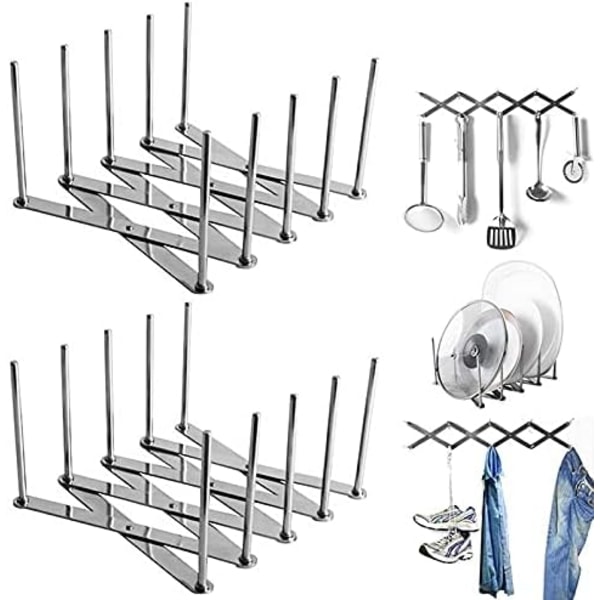 Opvaskestativ til tørring af tallerkener, grydelågsholder, justerbar grydelågsarrangør, køkkenskabsspis og grydelågsarrangørstativholder (1 stk.) 1pcs