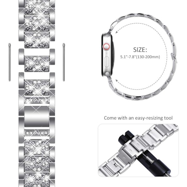 Kompatibel med Apple Watch Armband 41mm 40mm 38mm, Kvinnors Bling Diamant Strass Armband för Apple Watch Armband SE(GEN 1 2 3) iwatch Armband Serie 9 BlingSilver 41mm/40mm/38mm