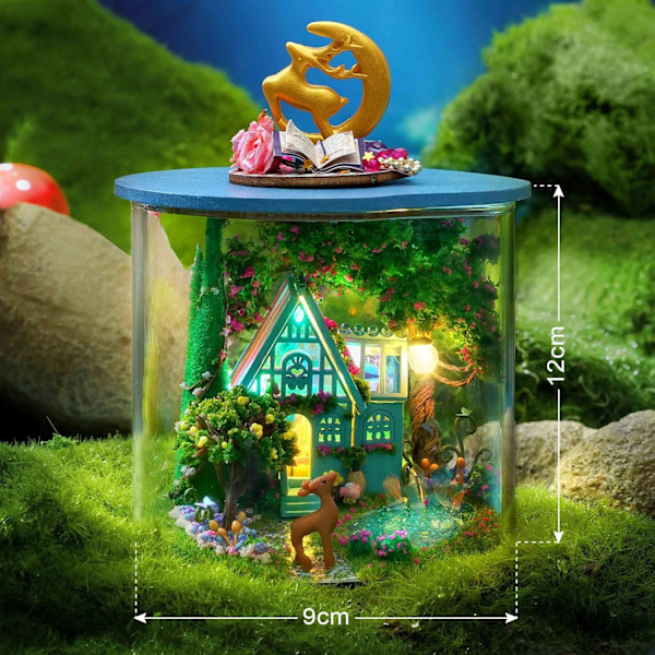 Cuteefun DIY Træ Miniature Dukkehjem u201dDrøm Flaskeu201d Sæt med Støvcover Voksen Håndværk Gave (Fantasifuld Eventyrland) Fantasy Wonderland