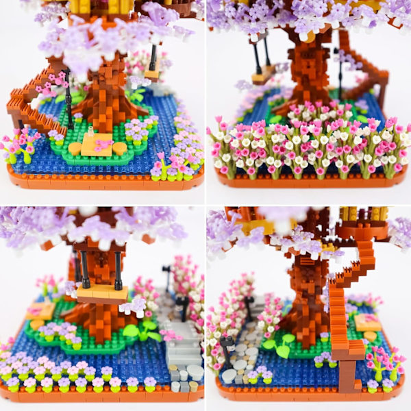 Lilla Blomster Sakura Træhus Byggeklodssæt, 2200 Stykker Kirsebærblomst Mini Mikro Klodser Kit, Gave til Voksne 14+ Børn (Med Lys Purple Sakura