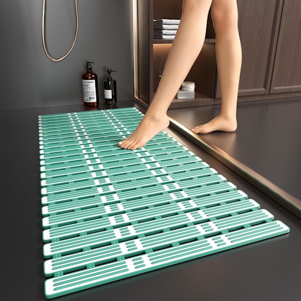 Bademåtte skridsikker anti-skimmel - 90x40cm ekstra lang badekar måtter skridsikker brusebad måtter til indvendig bruser, gummi brusebad skridsikker måtte med sugekop Green 90×40CM/36×16INCH