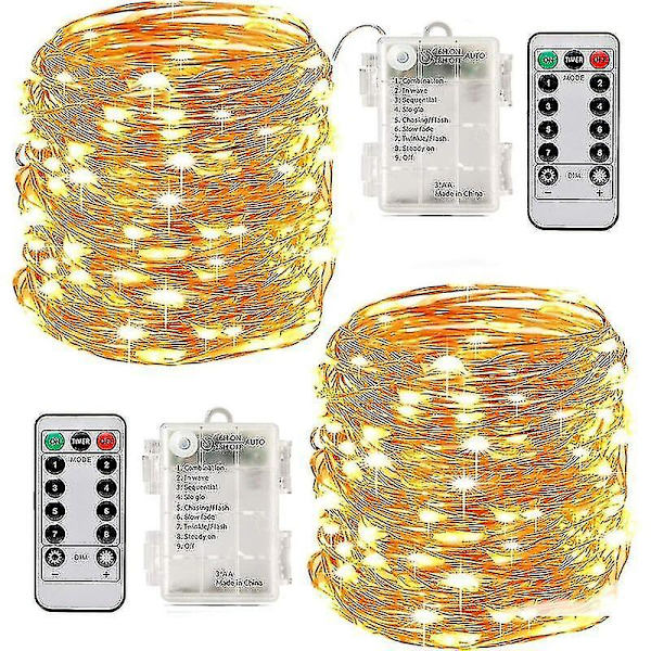 2 x 10 m LED-ljusslinga med 100 lampor, fjärrkontroll, IP65, Pro