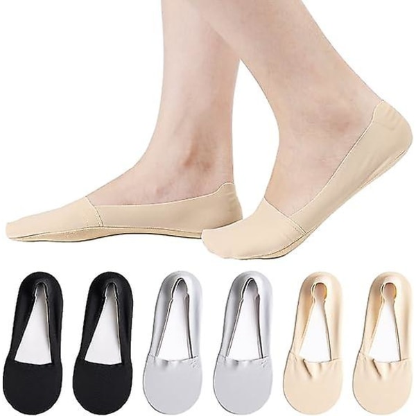 6 par No Show-sokker for kvinner, lavt fôr og vilkårlig kuttet fotbeskytter ankelsokker med anti-skli silikon, myke og pustende båtsokker, loafer
