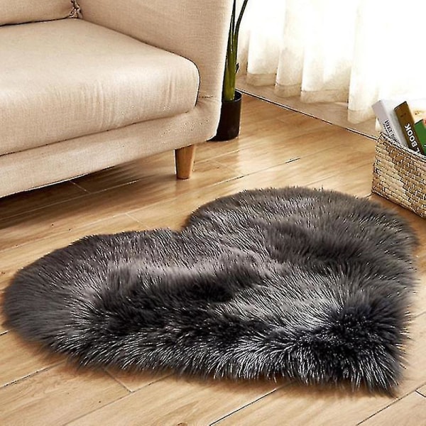 Fluffy Shaggy Tæppe Hjerteformet Tæppe Soveværelse Ensfarvet Plys Måtte Høj Kvalitet 40x50cm Mørkegrå x