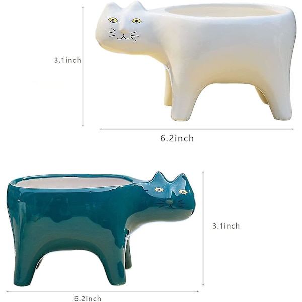 Sukkulente planter i 2 farger Keramikk katt, dekorative keramiske blomsterpotte med drenering