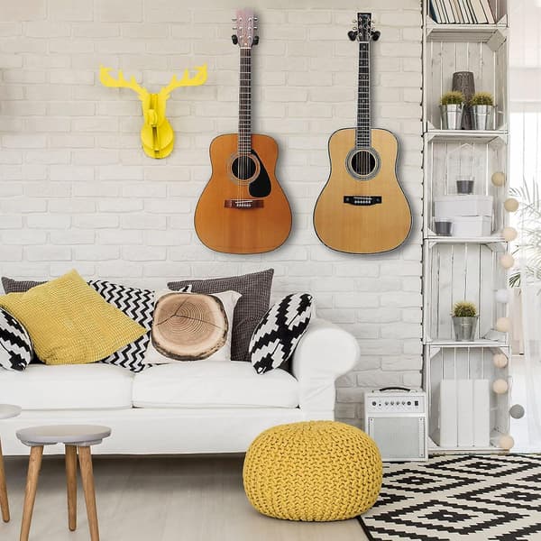 (brons) Gitarrväggfäste, Set med 2 metallväggmonterade basgitarruppsättningar, Gitarrväggkrokar med skruvar, Över dörrgitarrkrokar, Banjo-krokar, För