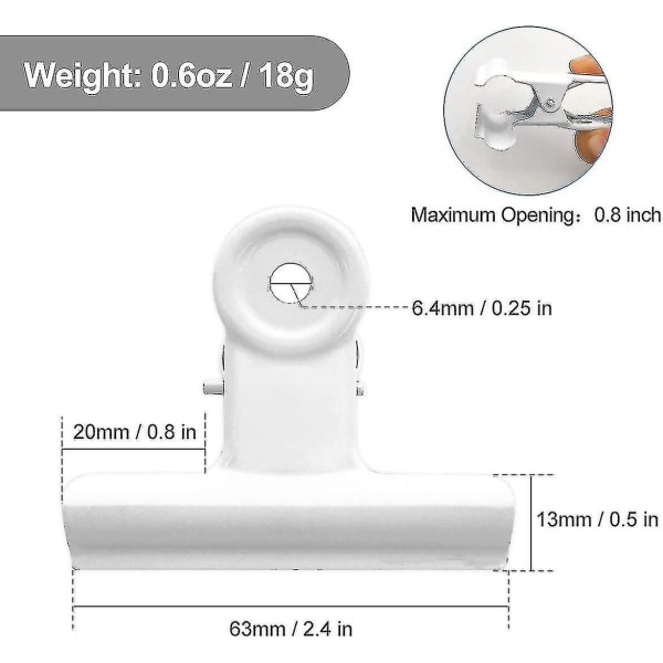 12-pack stora tjurpärmar pappersklämmor Metall gångjärnsklämma för hantverksväskor Foton (vit 63 mm)