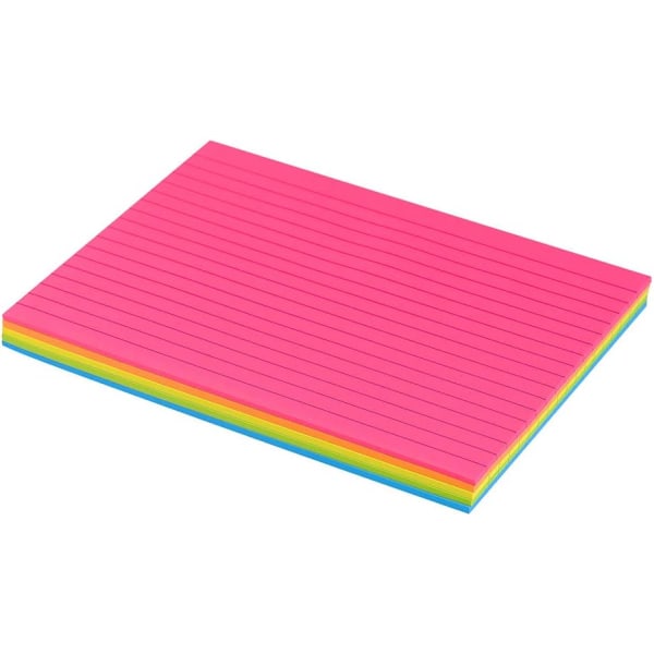 Fodrade självhäftande lappar 6X8 tum i ljusa linjerade post-it-lappar färgglada superklibbiga anteckningsblock dess starka vidhäftning, 5 block/förpackning, 28 ark/block Bright Colors 6x8 in
